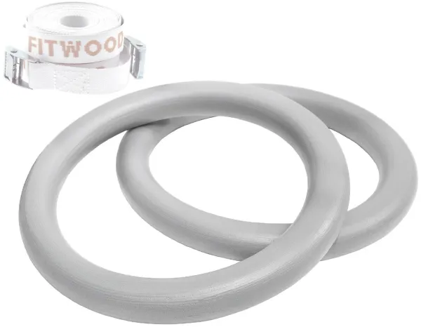 FitWood ULPU Gymnastikkringer 28mm - Grå overflate / Hvit Stropp